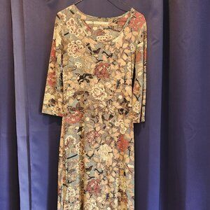100% PERUVIAN CONNECTION CAPESTRANO DRESS BIRD/FLORAL MAXI DRESS SIZE SMALL